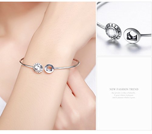 PAHALA 925 Sterling Silver Family Forever Clear CZ Cuff Bracelet Bangles