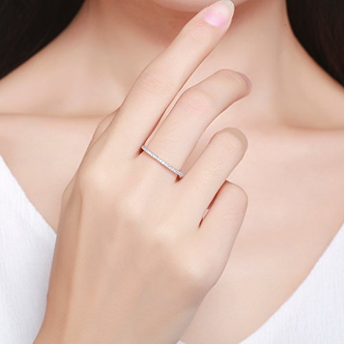 PAHALA 925 Sterling Silver Circle with Crystals Cubic Zirconia Vintage Wedding Engagement Band Ring