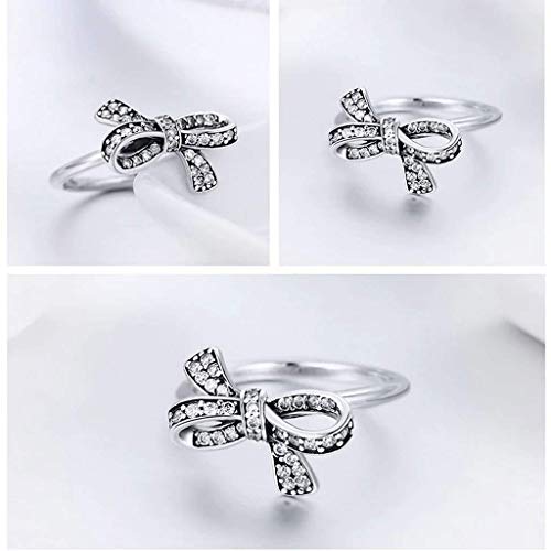 PAHALA 925 Strling Silver Trendy Bowknot Crystals Finger Weeding Party Ring