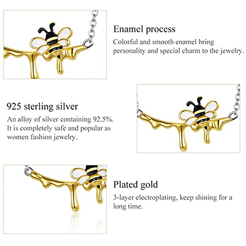 PAHALA 925 Sterling Silver Enamel Lovely Honey Bee Necklace Pendant Wedding Necklace