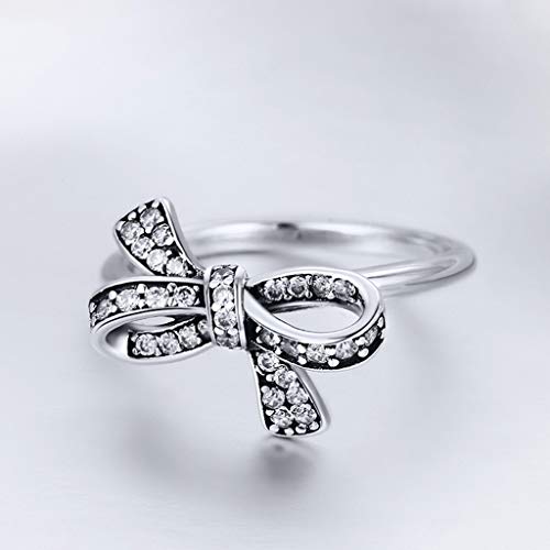 PAHALA 925 Strling Silver Trendy Bowknot Crystals Finger Weeding Party Ring