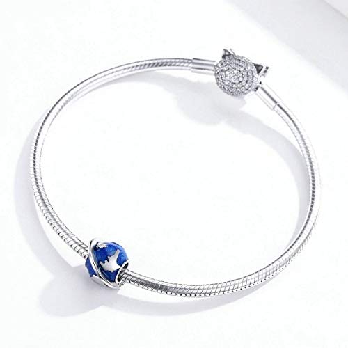 PAHALA 925 Strling Silver Enamel Making Blue Earth Bead with Crystals Charm Bead