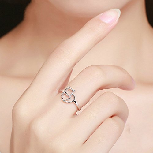 PAHALA 925 Sterling Silver Cute My Sweet Cat Cubic Zirconia Vintage Wedding Engagement Band Ring