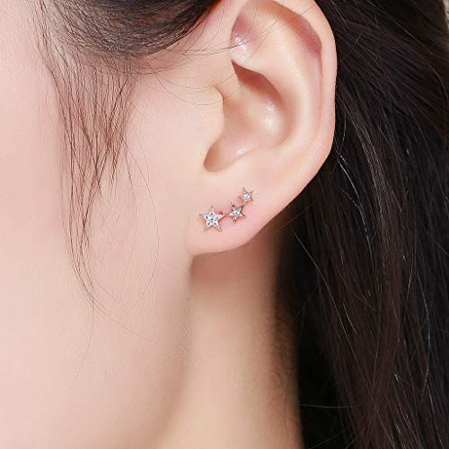 PAHALA 925 Sterling Silver Yellow Dazzling Stackable Star Crystals Stud Earrings