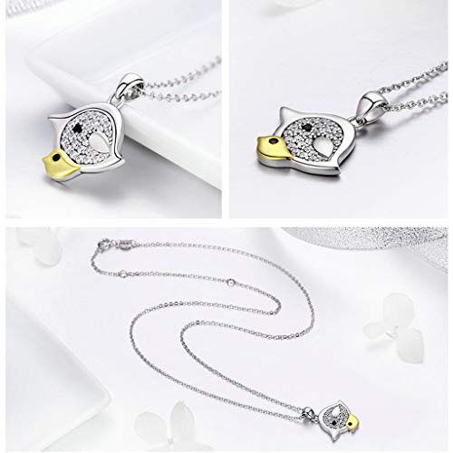 PAHALA 925 Sterling Silver Mother Bird with Fledgling Crystals Pendant Necklace