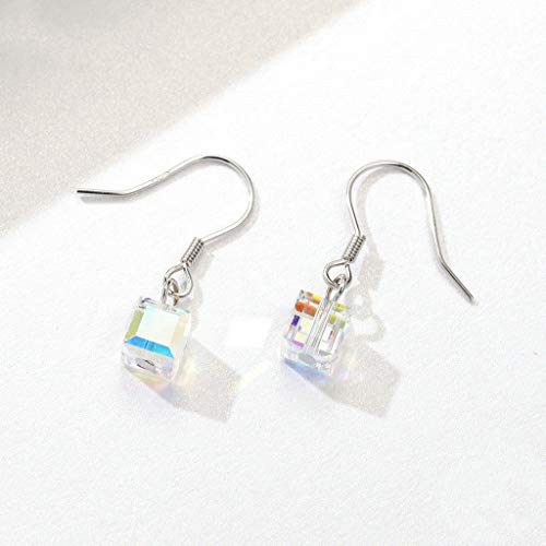 PAHALA 925 Sterling Silver Transparent Square Geometric Black Crystals Earrings