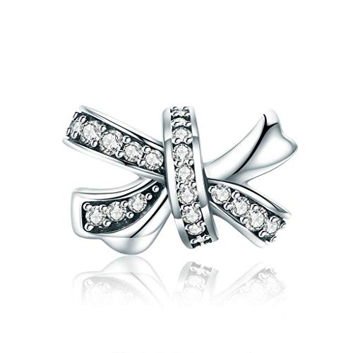 PAHALA 925 Strling Silver Sweet Bowknot Dazzling Crystals Charms