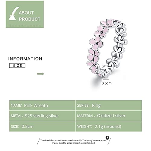 PAHALA 925 Strling Silver Enamel Pink Sakura Wreath Weeding Party Engagement Ring