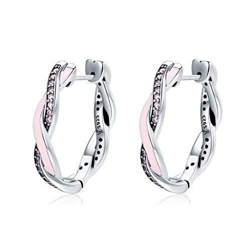PAHALA 925 Sterling Silver Pink Twist With Crystals Party Wedding Hoop Earrings