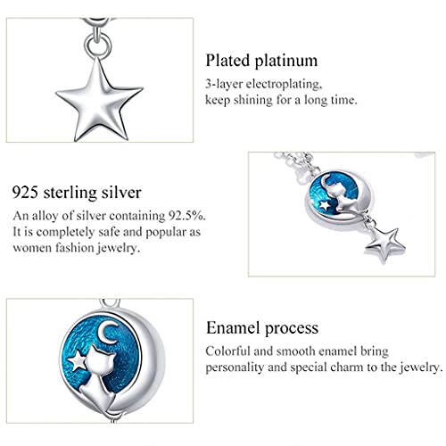 PAHALA 925 Sterling Silver Enamel Geometric Moon Cat Chain Necklace Pendant Wedding Necklace