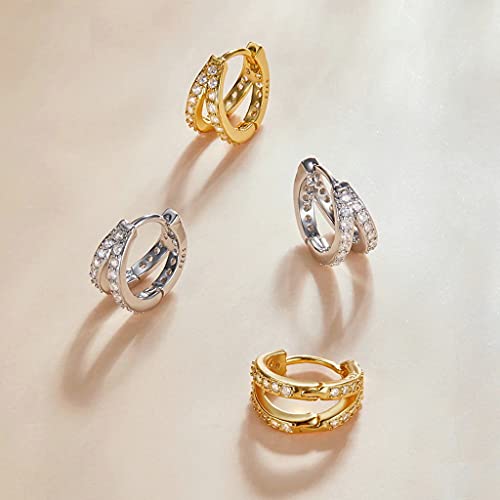 PAHALA 925 Sterling Silver Modern Stylish Zircon Crystal Double Hoop Earrings