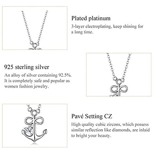 PAHALA 925 Sterling Silver Loyal Love Crystals Anchor Necklace Pendant Wedding Necklace