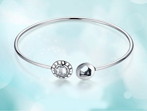 PAHALA 925 Sterling Silver Family Forever Clear CZ Cuff Bracelet Bangles