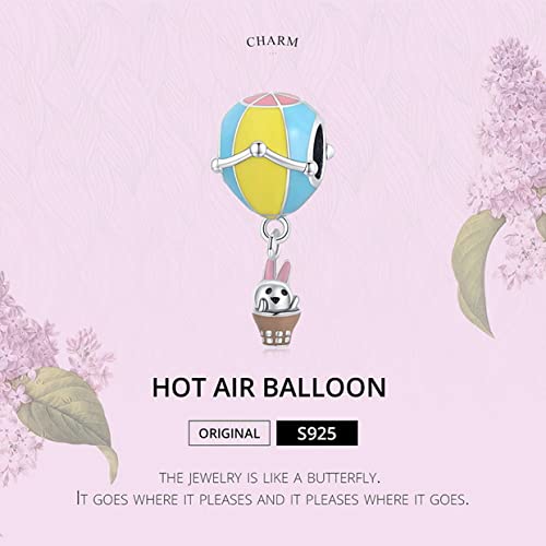 PAHALA 925 Sterling Silver Enamel Colorful Hot Air Balloon Bunny Charm Bead
