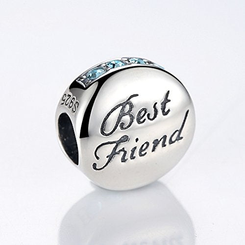 PAHALA 925 Sterling Silver Romantic Best Friend with Blue Crystals Charm