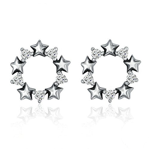 PAHALA 925 Sterling Silver Stars Flowers With Crystals Party Wedding Stud Earrings