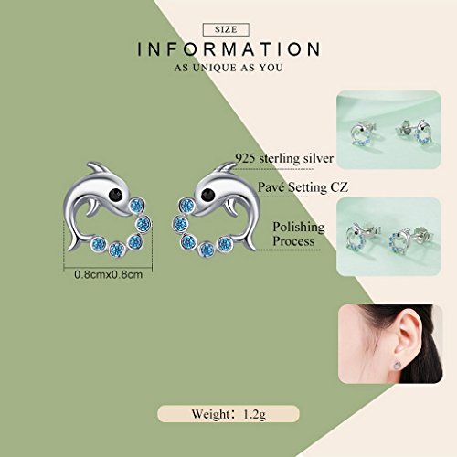 PAHALA 925 Sterling Silver Cut Dolphin With Blue Crystals Party Wedding Stud Earrings