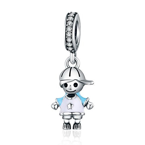 PAHALA 925 Sterling Silver Couple Little Girl Boy Lovely Enamel Crystals Charm Bead