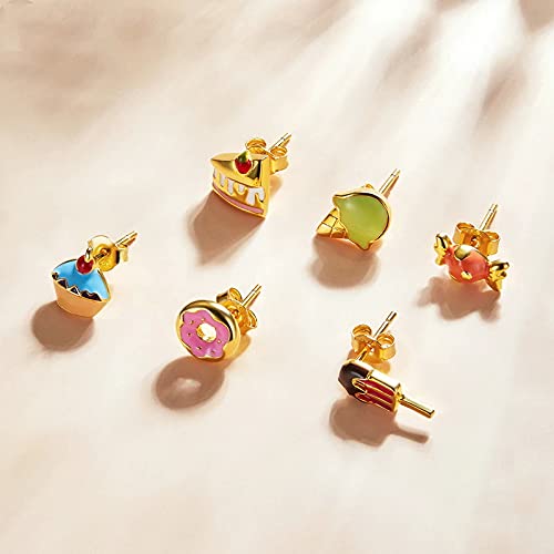 PAHALA 925 Sterling Silver Summer Dessert Ice cream Cup Cake Candy Donut Popsicle Stud Earrings