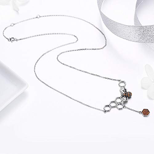 PAHALA 925 Sterling Silver Insect Bee Honeycomb with Crystals Clear CZ Pendant Necklace