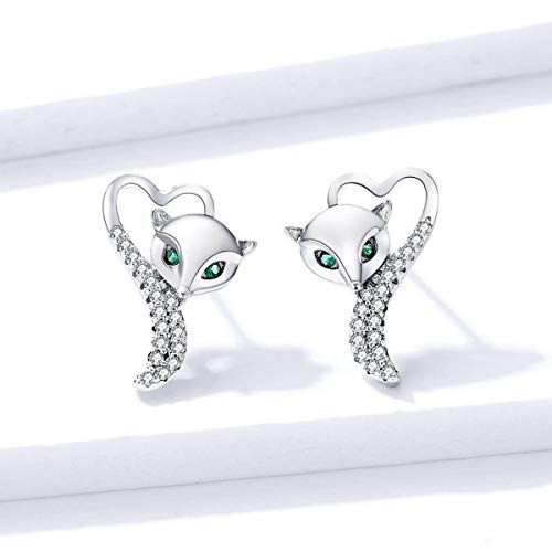 PAHALA 925 Sterling Silver Fox Animal Stud With Crystals Stud Earrings