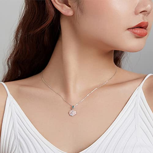 PAHALA 925 Sterling Silver Enamel Romantic Pink Flower Chain Necklace Pendant Wedding Necklace