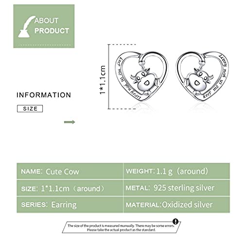PAHALA 925 Sterling Silver Cute Cow Keep Me In Your Heart Stud Earrings