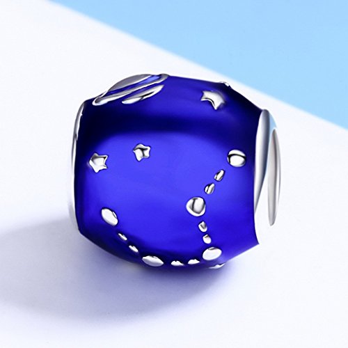 PAHALA 925 Sterling Silver Galaxy Star Moon Blue Enamel Charm Bead
