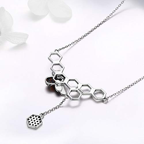 PAHALA 925 Sterling Silver Insect Bee Honeycomb with Crystals Clear CZ Pendant Necklace
