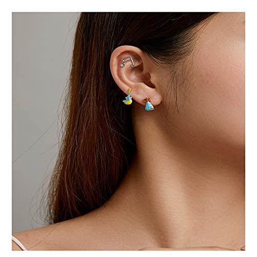 PAHALA 925 Sterling Silver Cute Simple Musical Instrument Guitar Lute Stud Earrings