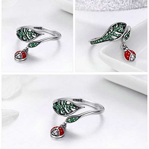 PAHALA 925 Strling Silver Resting Ladybug Dangle in Tree Finger Weeding Party Ring