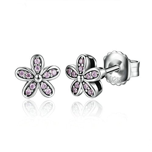 PAHALA 925 Sterling Silver Light Pink Flower Clearly Stud Party Wedding Earring
