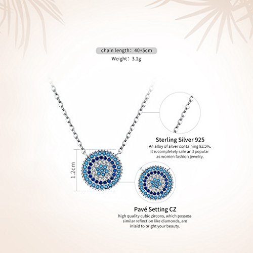PAHALA 925 Sterling Silver Lucky Round with Blue Crystals Clear CZ Pendant Necklace