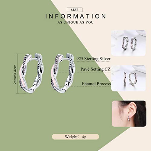 PAHALA 925 Sterling Silver Pink Twist With Crystals Party Wedding Hoop Earrings