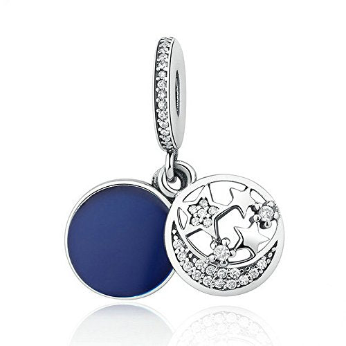PAHALA 925 Strling Silver Blue Enamel with Star Charms Pendant Fit Bracelets Necklace