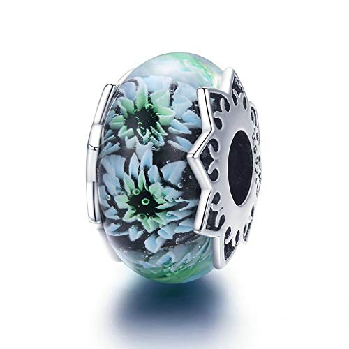 PAHALA 925 Strling Silver Chrysanthemum Flower European Glass Charms