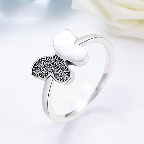 PAHALA 925 Sterling Silver Butterfly with Crystals Cubic Zirconia Vintage Wedding Engagement Band Ring