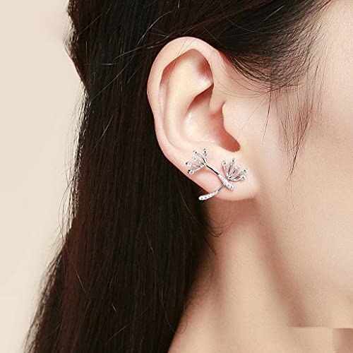 PAHALA 925 Sterling Silver Blooming Dandelion Love With Crystals Stud Earrings