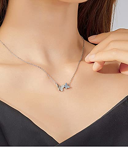 PAHALA 925 Sterling Silver Flying Butterfly Blue Crystals Pendant Wedding Necklace