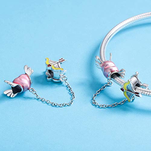 PAHALA 925 Sterling Silver Enamel Romantic Heart Arrow Safety Chain Charm Bead