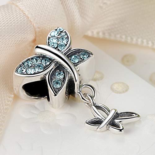 PAHALA 925 Strling Silver Blue Butterfly Bead with Crystals Charm Bead