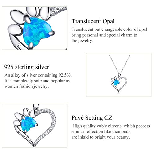 PAHALA 925 Sterling Silver Heart Trace Blue Zircon Paw Dazzling Chain Necklace Pendant Wedding Necklace