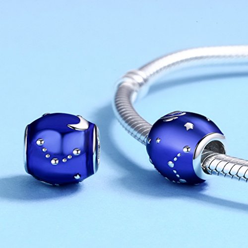 PAHALA 925 Sterling Silver Galaxy Star Moon Blue Enamel Charm Bead