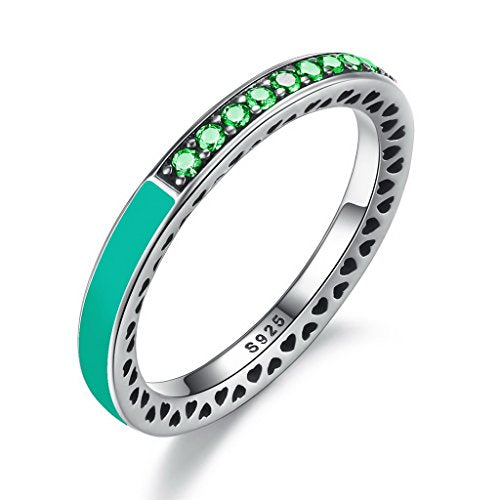 PAHALA 925 Sterling Silver 6 Colors Enamel Hearts with Crystals Cubic Zirconia Pave Wedding Engagement Band Ring