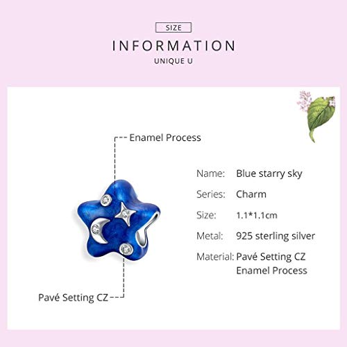 PAHALA 925 Strling Silver Blue Moon Star Enamel Bead with Crystals Charm Bead