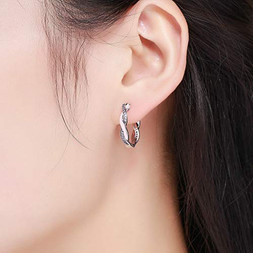 PAHALA 925 Sterling Silver Pink Twist With Crystals Party Wedding Hoop Earrings