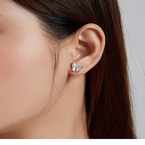 PAHALA 925 Sterling Silver Cute Enamel Butterfly Three Colors Crystals Stud Earrings