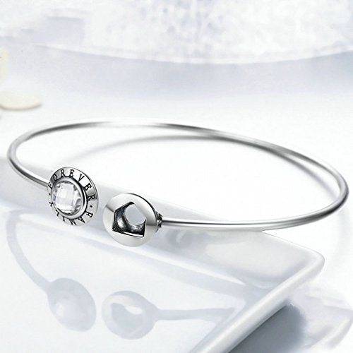PAHALA 925 Sterling Silver Family Forever Clear CZ Cuff Bracelet Bangles