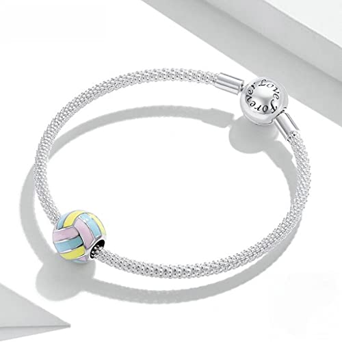PAHALA 925 Sterling Silver Summer Beach Volleyball Enamel Charm Bead