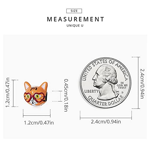 PAHALA 925 Sterling Silver Enamel Cartoon Cute Sweet Heart Tabby Cat Charm Bead